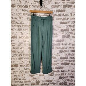 & Other Stories Trouser Pants Size 4 Sage Green Pleated‎ Belt Cuffed Career Crop